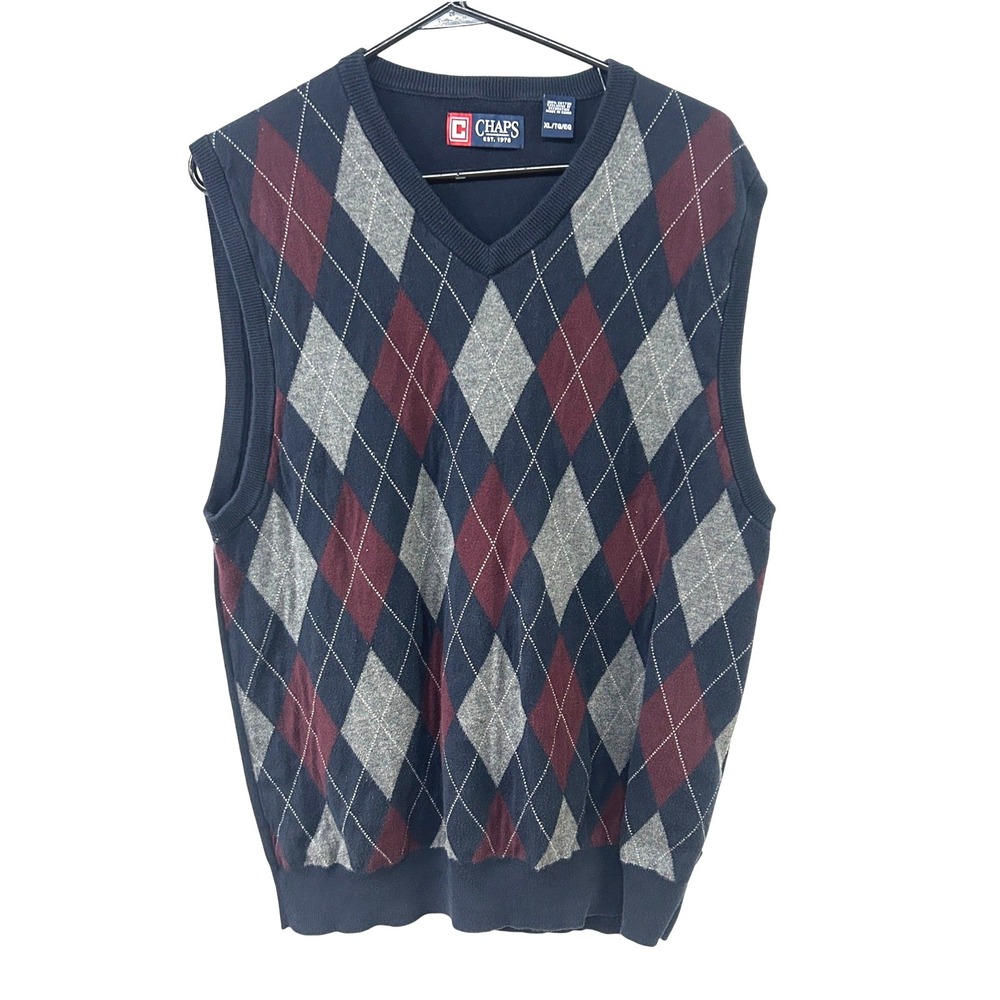 Vintage Chaps Argyle Sweater Vest XL Preppy Academia Old Money Quiet‎ Luxury